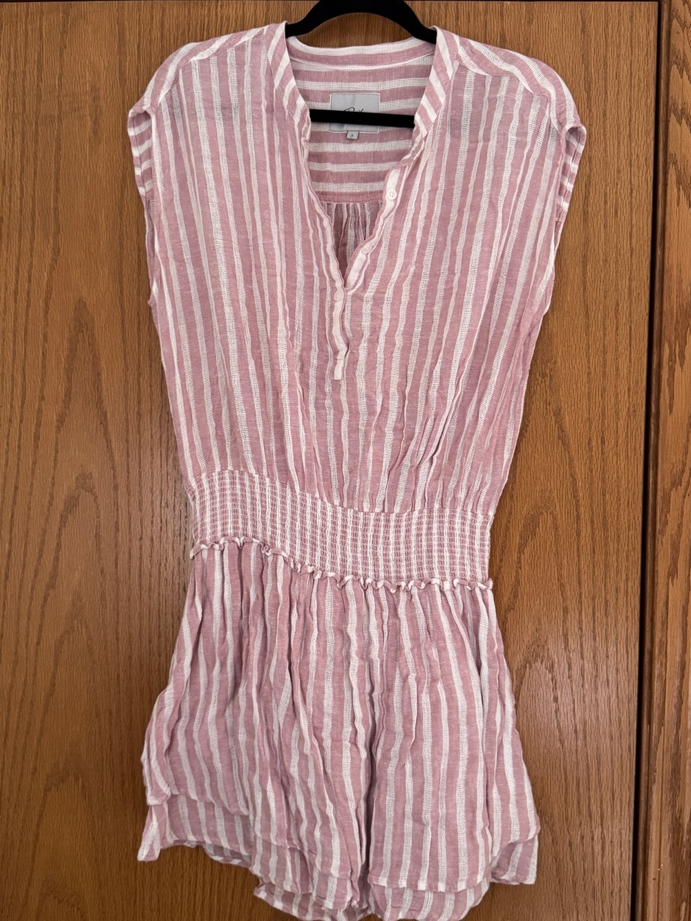 Rails Pink and White Striped Sleeveless Smocked-Waist Mini Dress